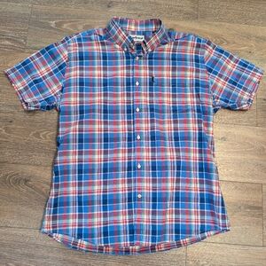 Barbour Men’s Large Madras Plaid Short Sleeve Button Down Shirt Blue Red L